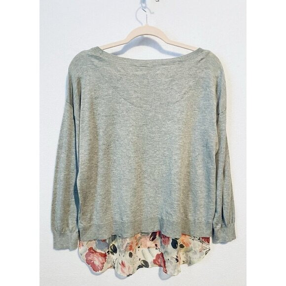 Ralph Lauren Sweater Womens Large Gray Lightweight Knit Chiffon Floral Hem Boho - Picture 4 of 7